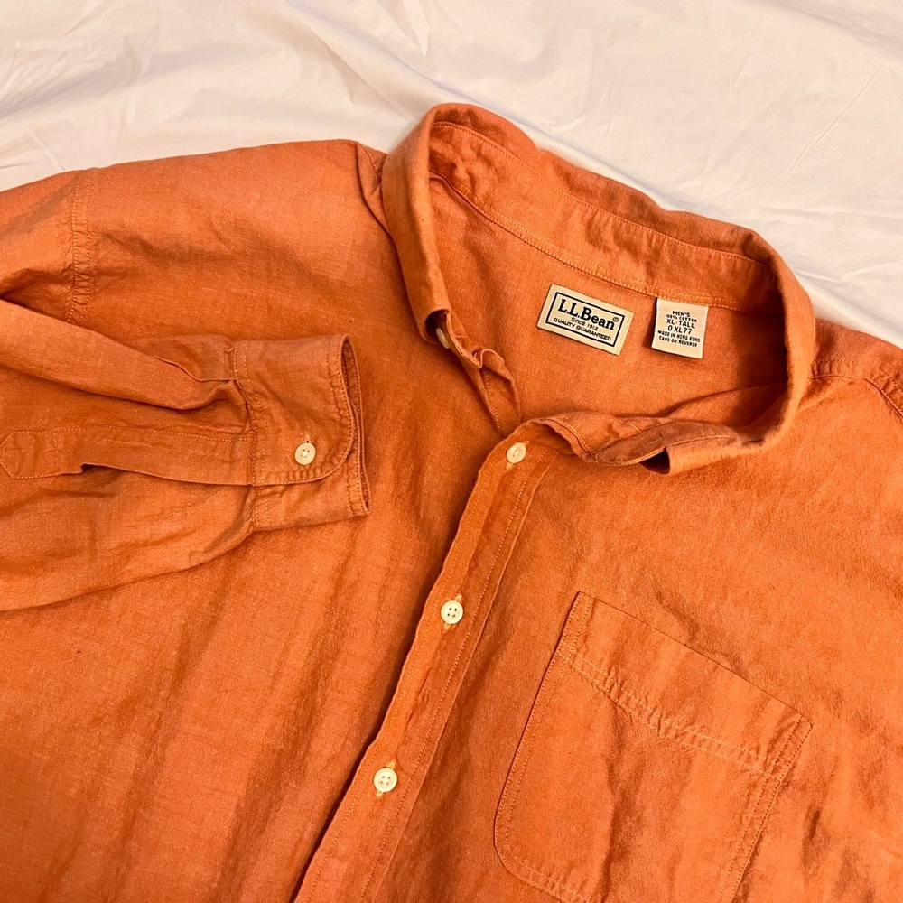 L.l.Bean Men’s Peach XL Big & Tall Cotton Casual Button Down Shirt